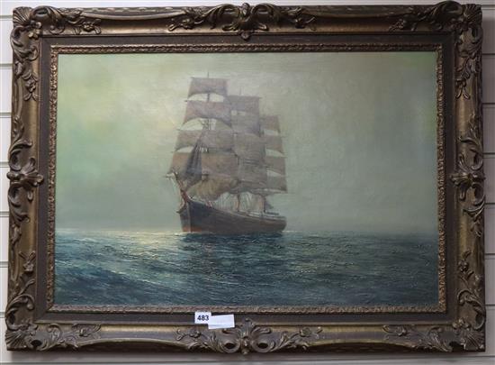 Daniel Sherrin (1868-1940) oil on canvas, Clipper at sea, signed, 50 x 75cm
